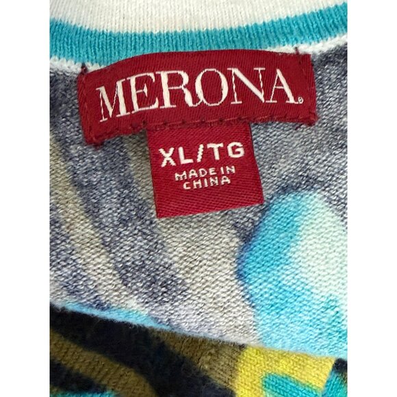 Merona Womens Blue Floral Cardigan Sweater XL - Picture 5 of 16